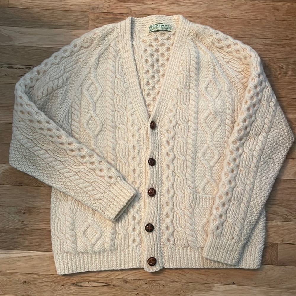 HANDKNIT WOOL CARDIGAN. MADE IN IRELAND.